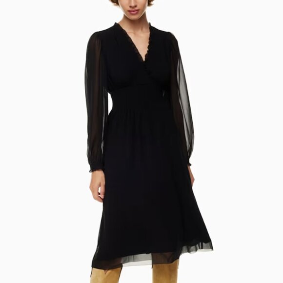 Wilfred Faraway Puff-Sleeve Midi Tea Dress Black Size M NWT - Picture 1 of 15
